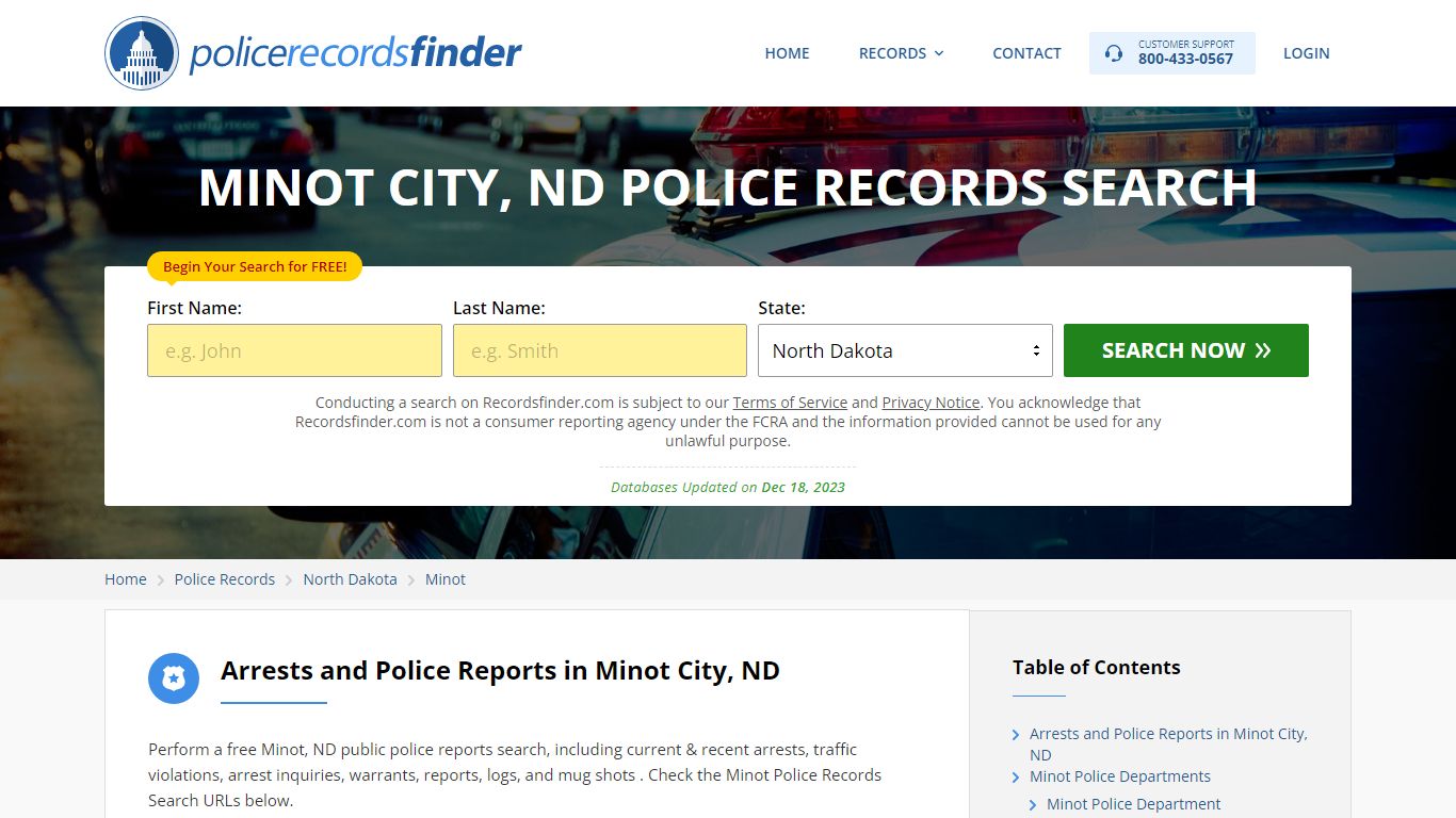 Minot, Plymouth County, ND Police Reports & Police Department Records